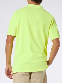 Herren-Poloshirt aus fluogelbem Piquet mit St. Barth-Logo und Vintage-Effekt