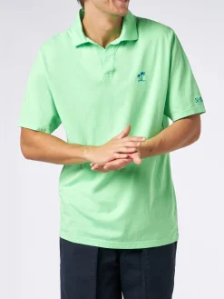 Herren-Poloshirt aus grünem Baumwolljersey