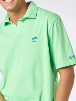 Herren-Poloshirt aus grünem Baumwolljersey