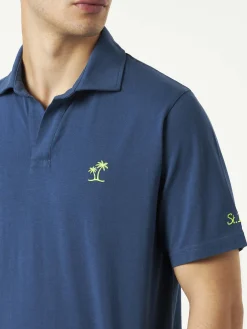 Herren-Poloshirt aus marineblauem Baumwolljersey