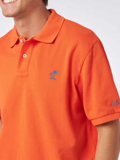 Herren-Poloshirt aus orangefarbenem Piquet mit St. Barth-Logo und Vintage-Effekt