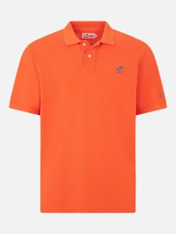 Herren-Poloshirt aus orangefarbenem Piquet mit St. Barth-Logo und Vintage-Effekt