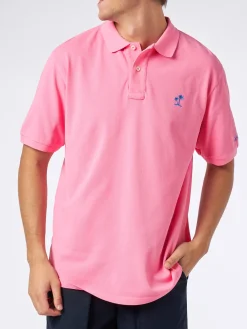 Herren-Poloshirt aus Piqué in Rosa mit St. Barth-Logo und Vintage-Effekt