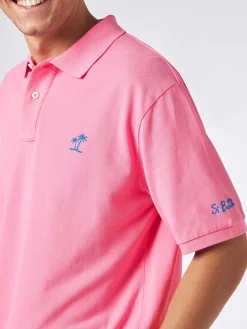 Herren-Poloshirt aus Piqué in Rosa mit St. Barth-Logo und Vintage-Effekt