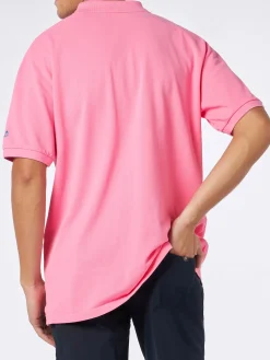Herren-Poloshirt aus Piqué in Rosa mit St. Barth-Logo und Vintage-Effekt