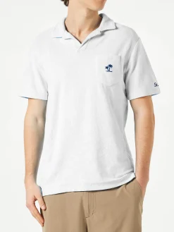Herren-Poloshirt aus weißem Baumwollfrottee