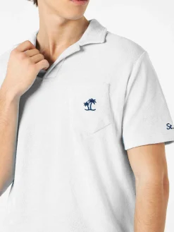 Herren-Poloshirt aus weißem Baumwollfrottee