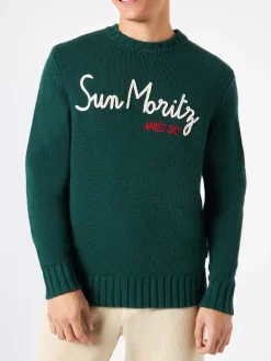 Herrenpullover aus Kaschmirmischung mit Sun Moritz-Stickerei
