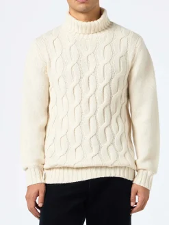Herrenpullover aus Kaschmirmischung mit Zopfmuster Fisherman