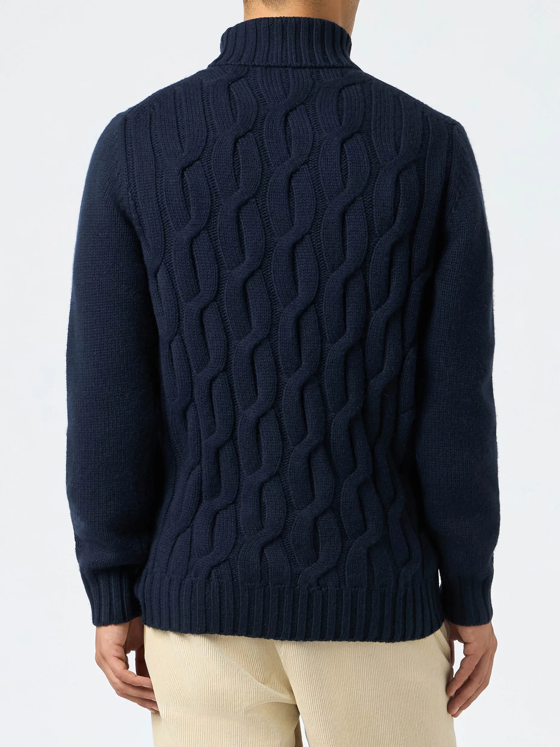 Herrenpullover aus Kaschmirmischung mit Zopfmuster Fisherman