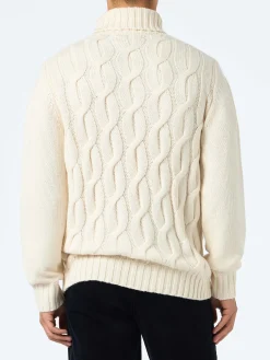Herrenpullover aus Kaschmirmischung mit Zopfmuster Fisherman