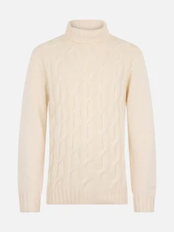 Herrenpullover aus Kaschmirmischung mit Zopfmuster Fisherman