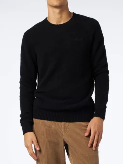 Herrenpullover aus schwarzer Stretchwolle mit St. Barth-Stickerei