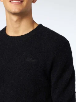 Herrenpullover aus schwarzer Stretchwolle mit St. Barth-Stickerei