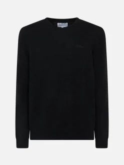 Herrenpullover aus schwarzer Stretchwolle mit St. Barth-Stickerei