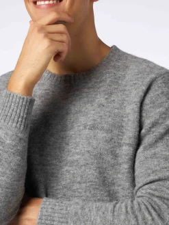 Herrenpullover aus Stretchwolle in Melange-Grau mit St. Barth-Stickerei