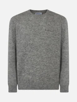 Herrenpullover aus Stretchwolle in Melange-Grau mit St. Barth-Stickerei