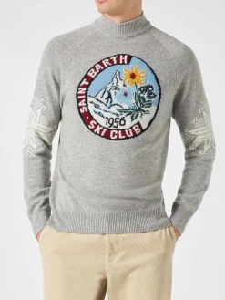 Herrenpullover mit halbem Rollkragen und Matterhorn-Jacquard-Print