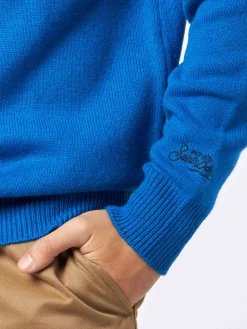 Herrenpullover mit halbem Rollkragen und Après-Ski-King-Stickerei