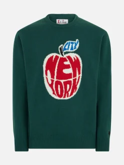Herrenpullover mit New-York-Apfel-Print
