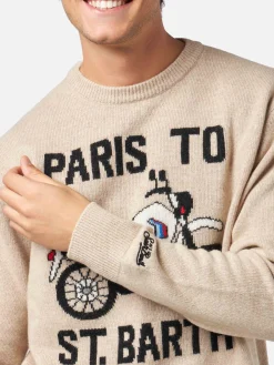 Herrenpullover mit „Paris to St.Barth“-Frontprint