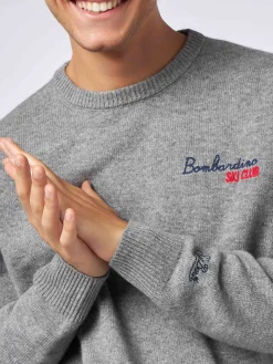 Herrenpullover mit Rundhalsausschnitt und Bombardino Ski Club-Stickerei