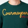 Herrenpullover mit Rundhalsausschnitt und Courmayeur Après Ski-Stickerei