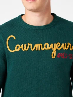 Herrenpullover mit Rundhalsausschnitt und Courmayeur Après Ski-Stickerei