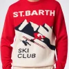 Herrenpullover mit Rundhalsausschnitt und Postkarten-Jacquarddruck des St. Barth Ski Club
