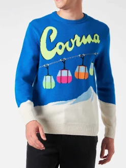 Herrenpullover mit Rundhalsausschnitt und Courma-Zopfkarten-Jacquard-Druck