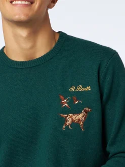 Herrenpullover mit Rundhalsausschnitt, St. Barth Country Club- und Hundestickerei