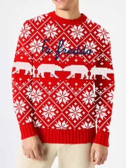 Herrenpullover mit Rundhalsausschnitt und Fa Freddo-Schriftzug