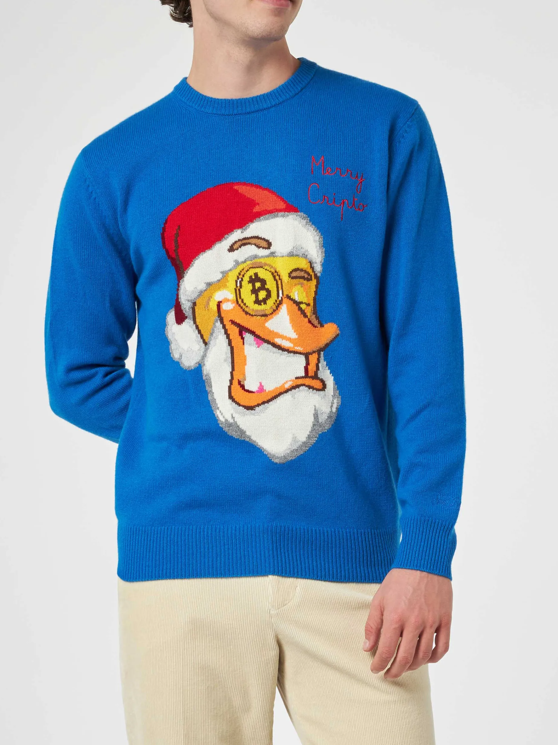 Herren-Pullover mit Rundhalsausschnitt und Crypto Ducky-Jacquard-Print | CRYPTO PUPPETS SONDERAUSGABE