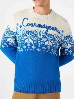 Herrenpullover mit Rundhalsausschnitt und Courmayeur-Stickerei
