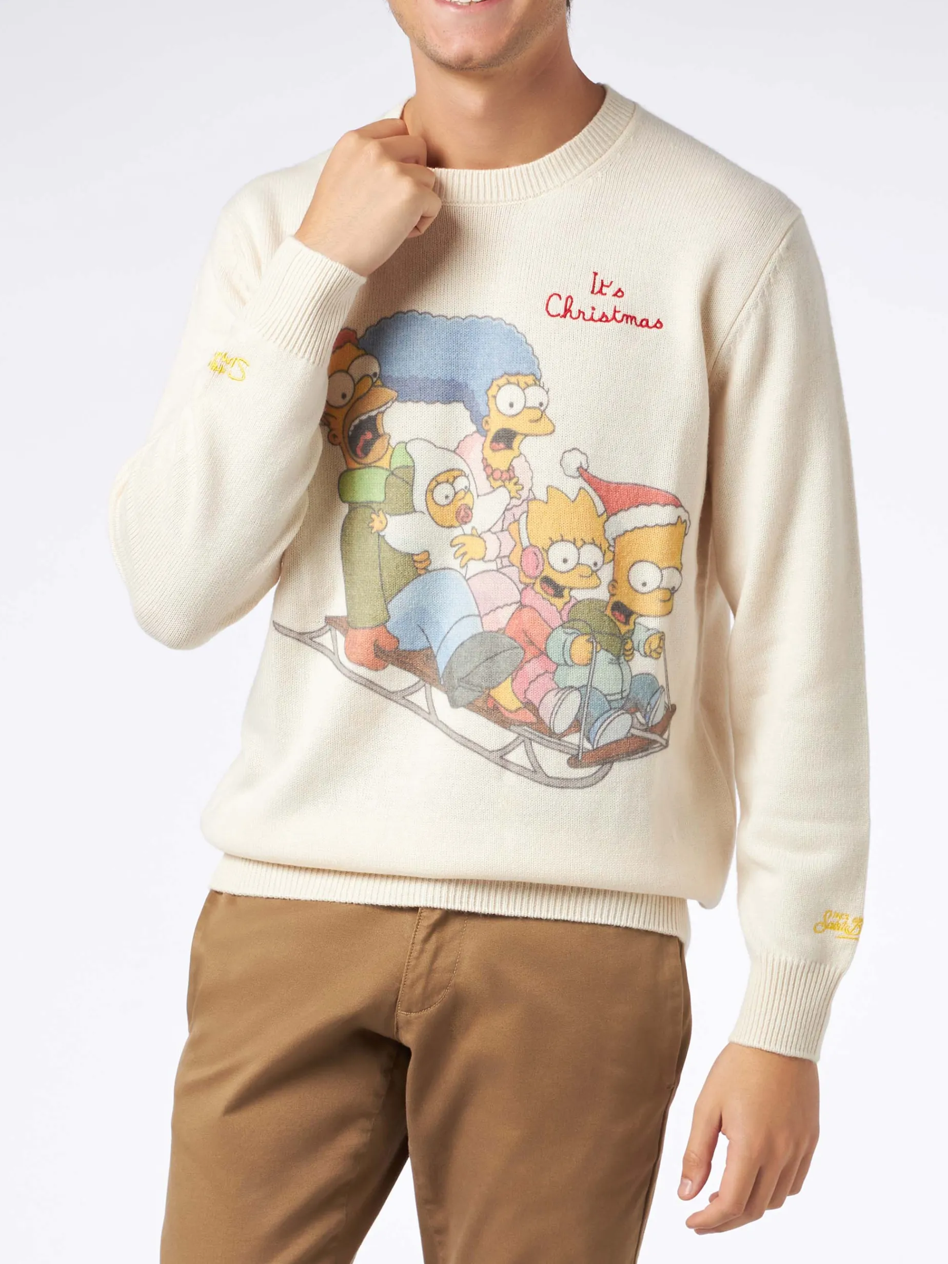 Herren-Pullover mit Rundhalsausschnitt und Jacquard-Print der Simpson-Familie | DIE SIMPSONS-SONDERAUSGABE