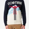 Herren-Pullover mit Rundhalsausschnitt und Cortina-Postkarten-Jacquard-Druck