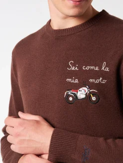 Herrenpullover mit Rundhalsausschnitt und Sei Come la mia Moto-Stickerei