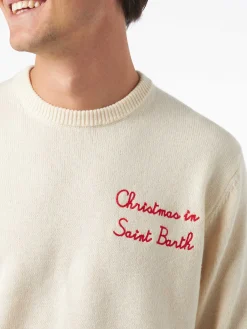 Herrenpullover mit Rundhalsausschnitt und „Christmas in Saint Barth“-Stickerei