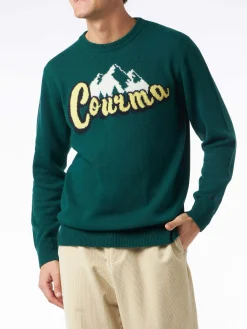 Herren-Pullover mit Rundhalsausschnitt und Jacquard-Aufdruck der Courma-Berge