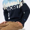 Herren-Pullover mit Rundhalsausschnitt und Jacquard-Print mit St. Moritz-Postkarte