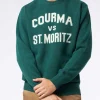 Herrenpullover mit Rundhalsausschnitt und Jacquard-Print „Courma vs. St. Moritz“.