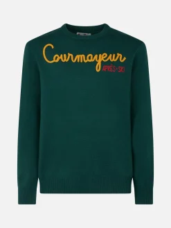 Herrenpullover mit Rundhalsausschnitt und Courmayeur Après Ski-Stickerei