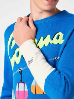 Herrenpullover mit Rundhalsausschnitt und Courma-Zopfkarten-Jacquard-Druck