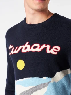 Herrenpullover mit Rundhalsausschnitt und Turbone-Jacquard-Print