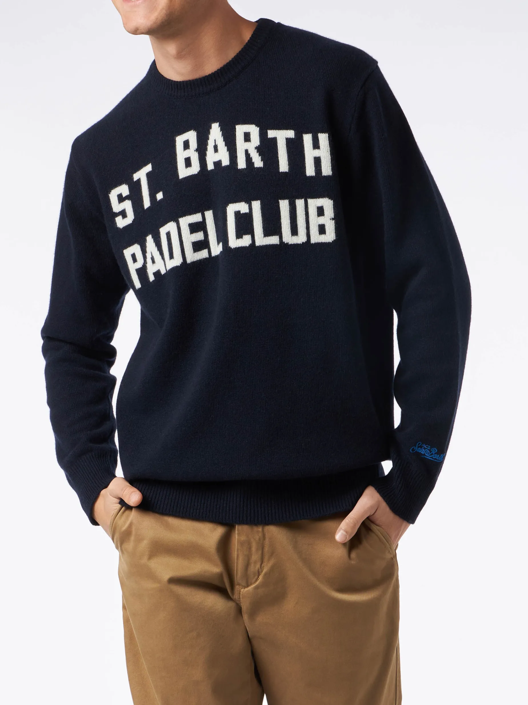 Herren-Pullover mit Rundhalsausschnitt und Jacquard-Aufdruck des St. Barth Padel Club