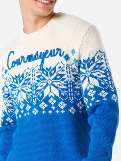 Herrenpullover mit Rundhalsausschnitt und Courmayeur-Stickerei