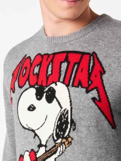 Herrenpullover mit Rundhalsausschnitt und Snoopy-Rockstar-Jacquard-Print | SNOOPY – ©PEANUTS SONDERAUSGABE