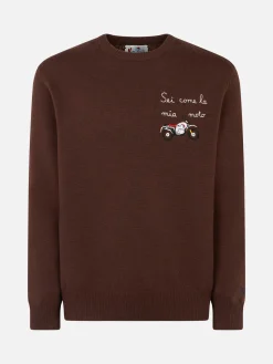 Herrenpullover mit Rundhalsausschnitt und Sei Come la mia Moto-Stickerei