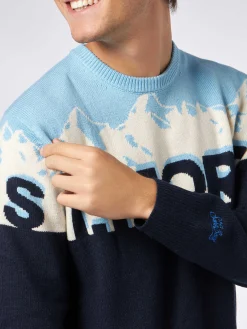 Herren-Pullover mit Rundhalsausschnitt und Jacquard-Print mit St. Moritz-Postkarte