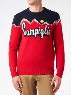 Herren-Pullover mit Rundhalsausschnitt und Campiglio-Sonnen-Jacquard-Print